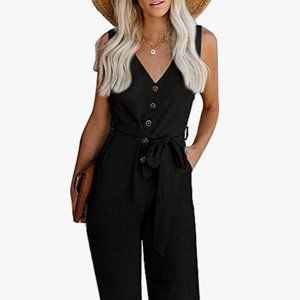 Lovezeset Women's V Neck Button Down Tank Romper